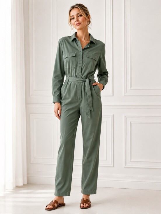 Style & Co. Pants - Style & Co Olive Green Utility Jumpsuit Belted Long Sleeve Size 8